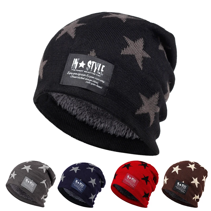 Fashion five-pointed star style wool hat fashion new autumn and winter thick knit hats outdoor windproof warm caps