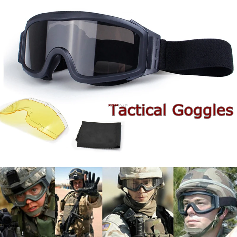 

Tactical Goggles 3 Lens Windproof Dustproof Shooting Airsoft Glasses Motorcycle Mountaineering Glasses Safe Protection Eyewear