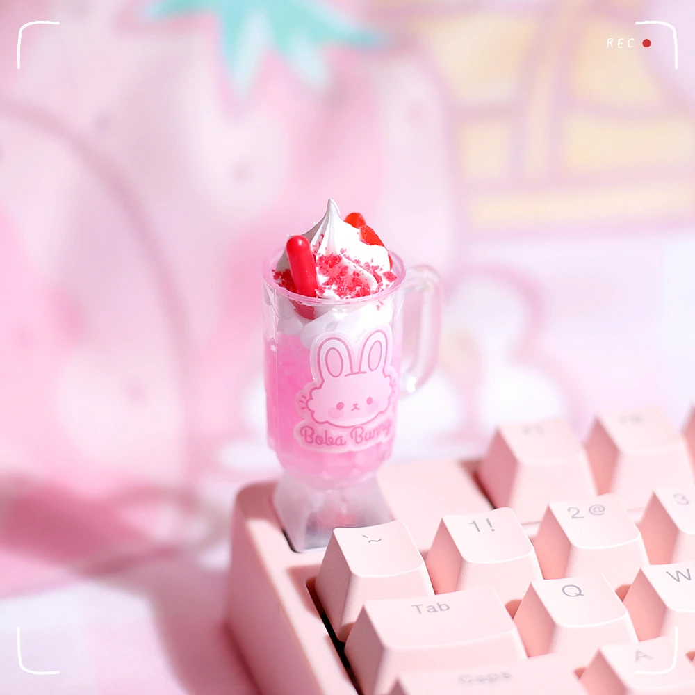 Tapa de Teclado mecánico para MX Switch, accesorios transparentes estéreo de helado, color rosa, bonitos dibujos animados Kawaii