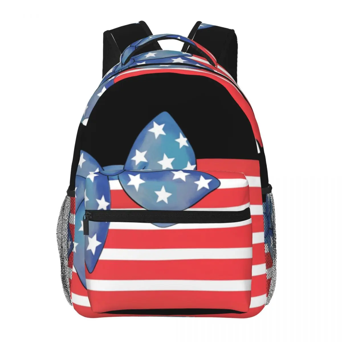 Galaxy Space Print Backpack Stripe American Flag Star Bow Coquette Patriotic Red White Blue Lightweight Daypack for School Teens