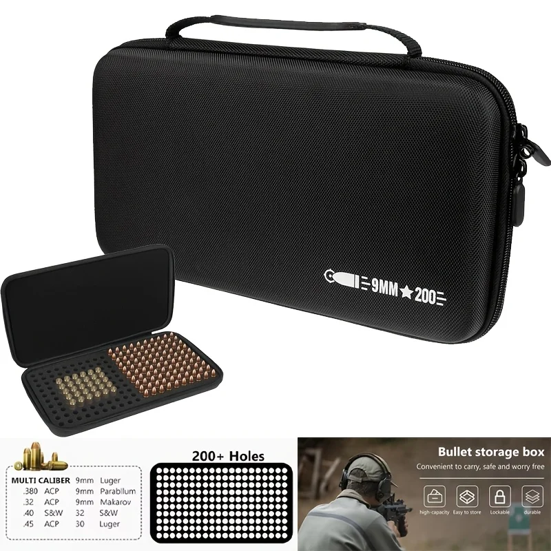 

Коробка для хранения патронов 9 мм на 200 штук, большая емкость, портативная (с пенопластовой подкладкой)