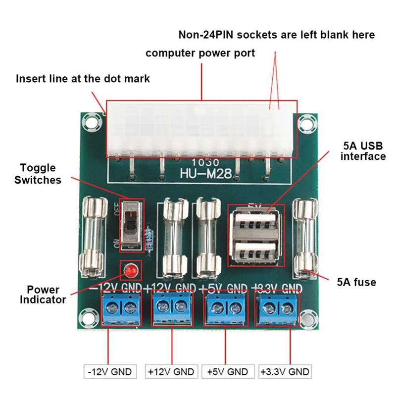 HU-M28 Desktop PC Power ATX Transfer Board Power Adapter Supply Test Module Power Supply Circuit Outlet Module