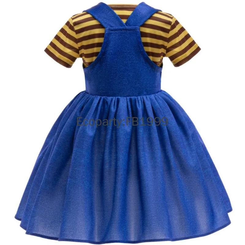 2pcs Set Kids Halloween Costume Yellow Striped Top Strap Dress Set Baby Girls Boy Carnival Party Stage Performance Costumes