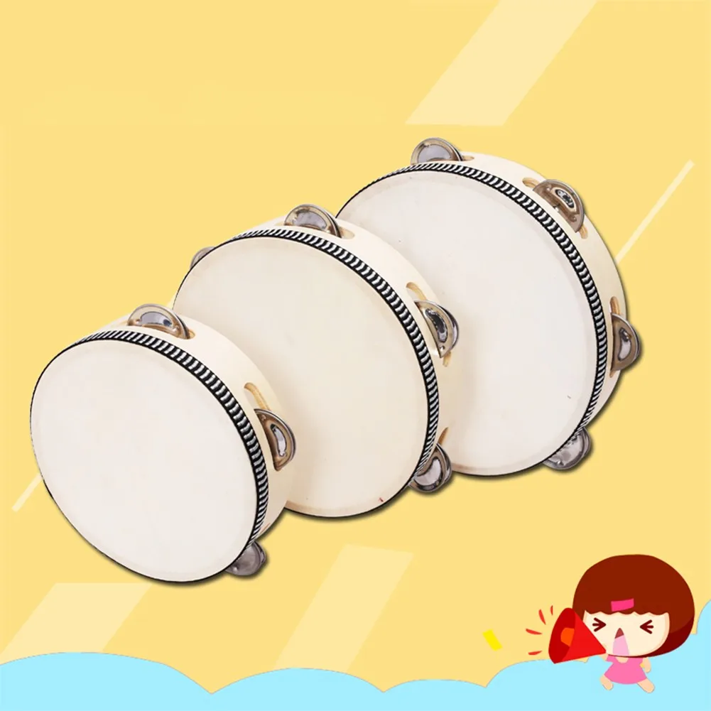 4/6/8/10in Musical Instruments Jingles Wooden Frame Tambourine Drum Beat Percussion Hand Drums Educational Toys For Children