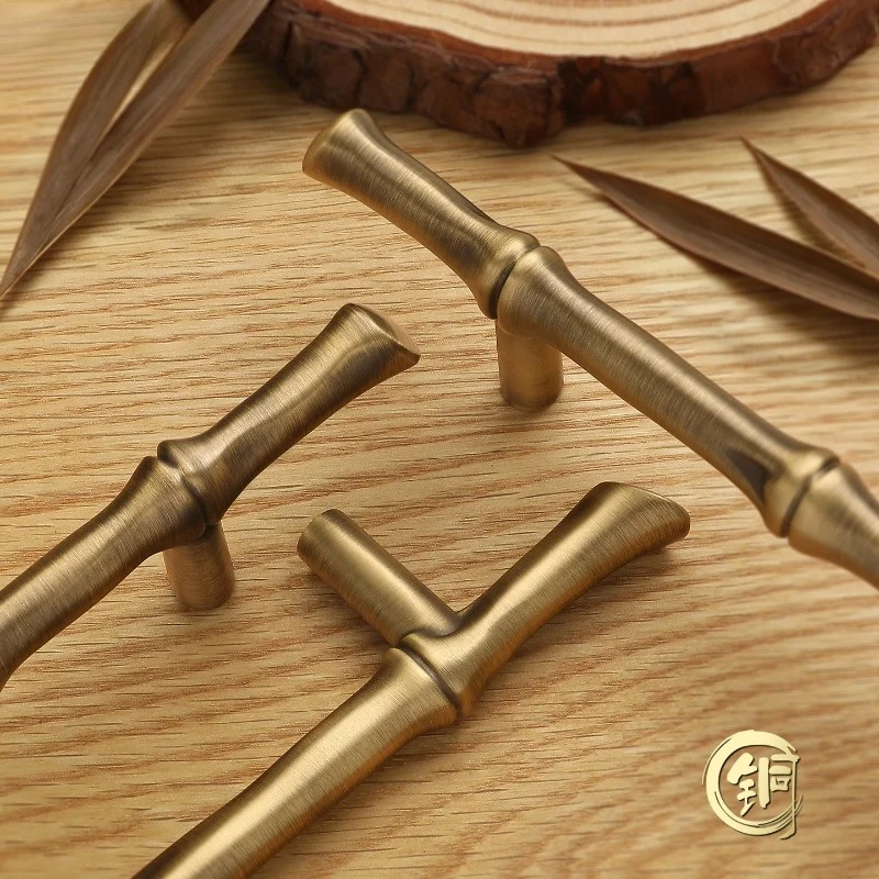 Bamboo Shape Solid Brass Cabinet Pull Retro Copper Handle for Wardrobe Drawer TV Cabinet Furniture Hardware