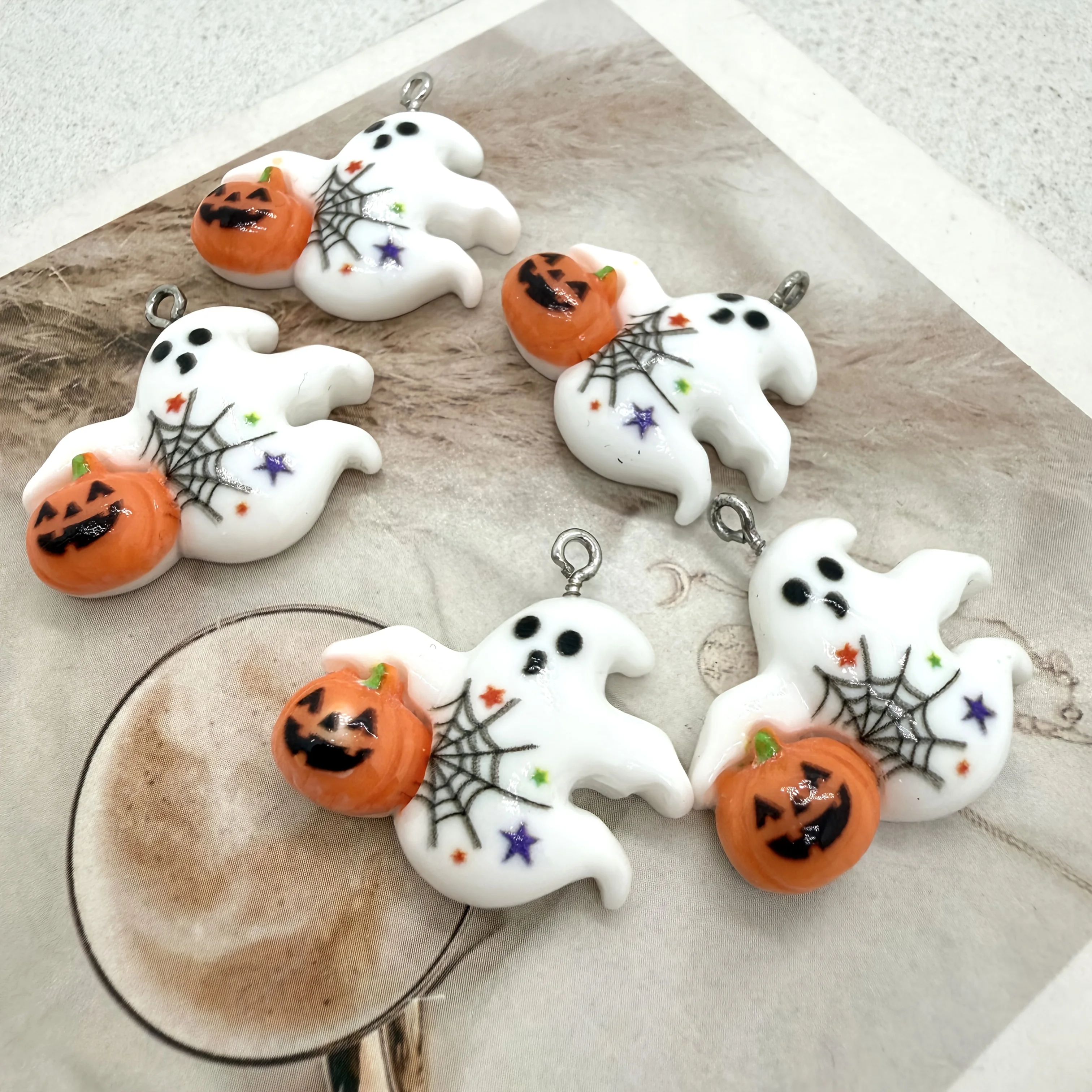 Jewelry Making Event - 10PC Resin White Ghost Pumpkin Charms