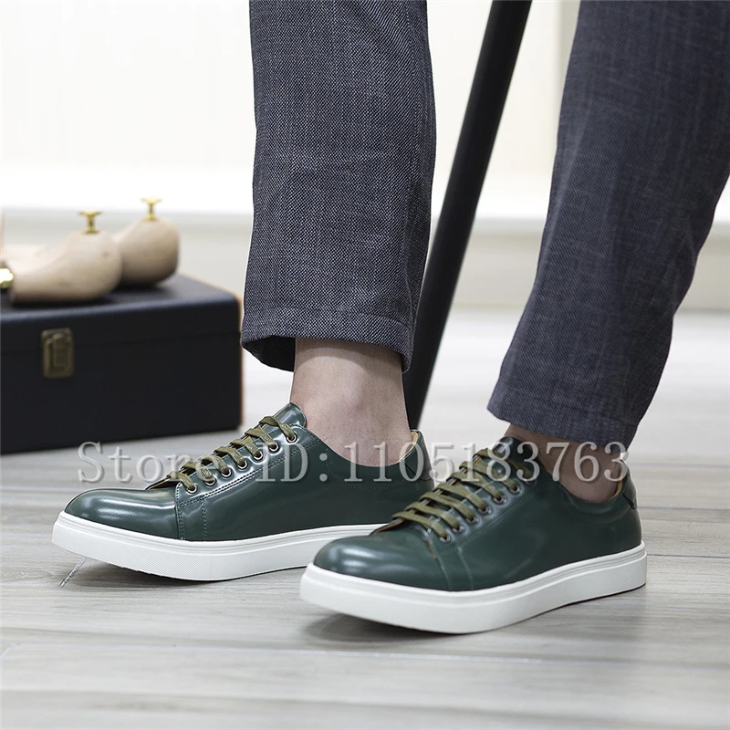 

Fashion Men's Genuine Leather Sneakers Low Top Lace-Up Casual Shoes White Sole Minimalist Walking Shoes