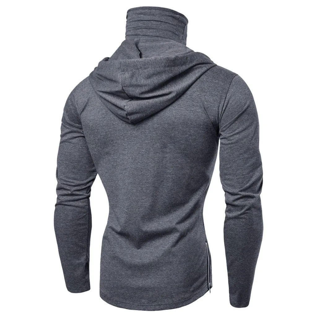 Men's Gothic Mask Hooded Sweatshirts Fashion Side Zipper Slit Drawstring Sport Casual Pullover Tops Long Sleeve Fitness T-Shirts