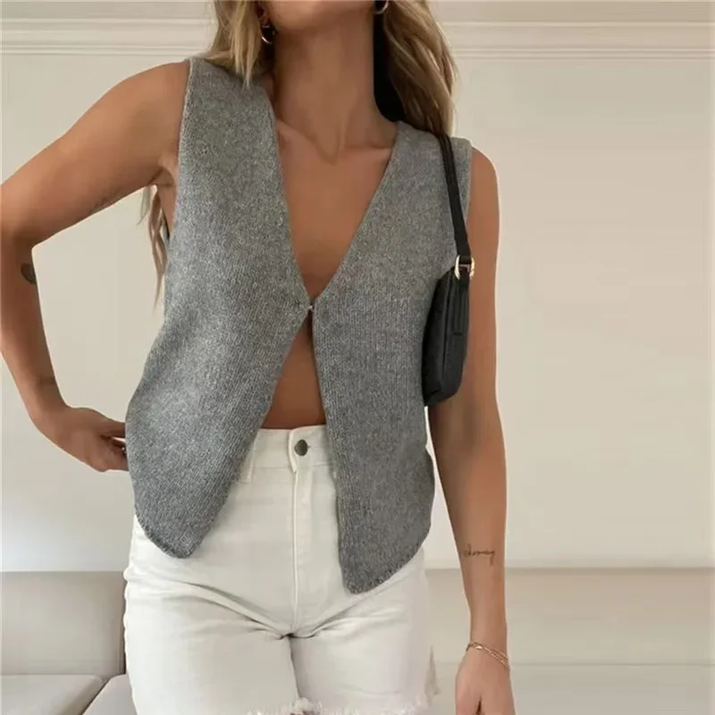 

Sexy Deep V Women's Tank Top Summer New Sleeveless Spicy Girl Knitted Top Vests for Women