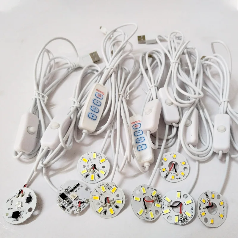 10pcs DC 5V 3W USB LED Lights Connector Chip Single Color Reading Night Light Desk Book Tablet Lamp Switch Power Cable Dimmable