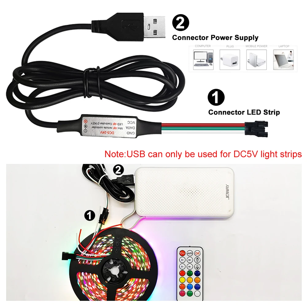 DC5-24V 3Pin WS2812B WS2811 Mini RF USB DC Controller 14 17 21 Keys Led Remote For Individually Addressable 5050 RGB Strip Light