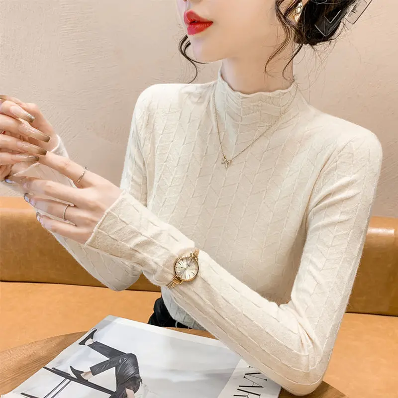 2024 New High quality Half Turtleneck Sweater Women's Pullover Spring Long Sleeved Solid Knitted Autumn Fashion Sweater