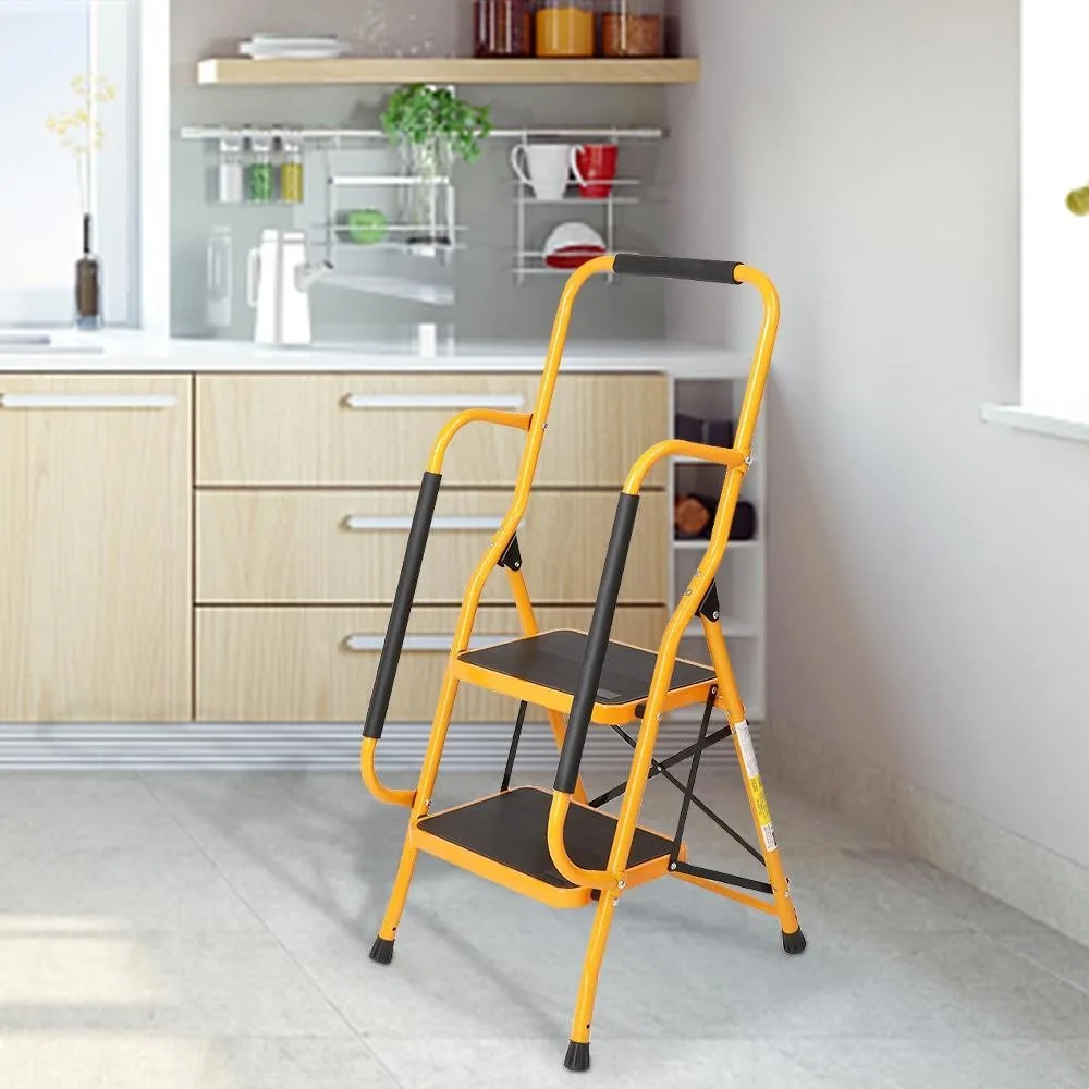 Échelle Portable à 2 marches pliante, main courante latérale rembourrée en acier antidérapant, charge de 330lb