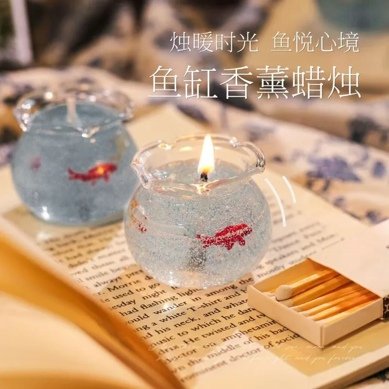 2026 Fish Tank Shaped Scented Candle Gift Box Goldfish Decor Aroma Candle Birthday Present For Female Friends