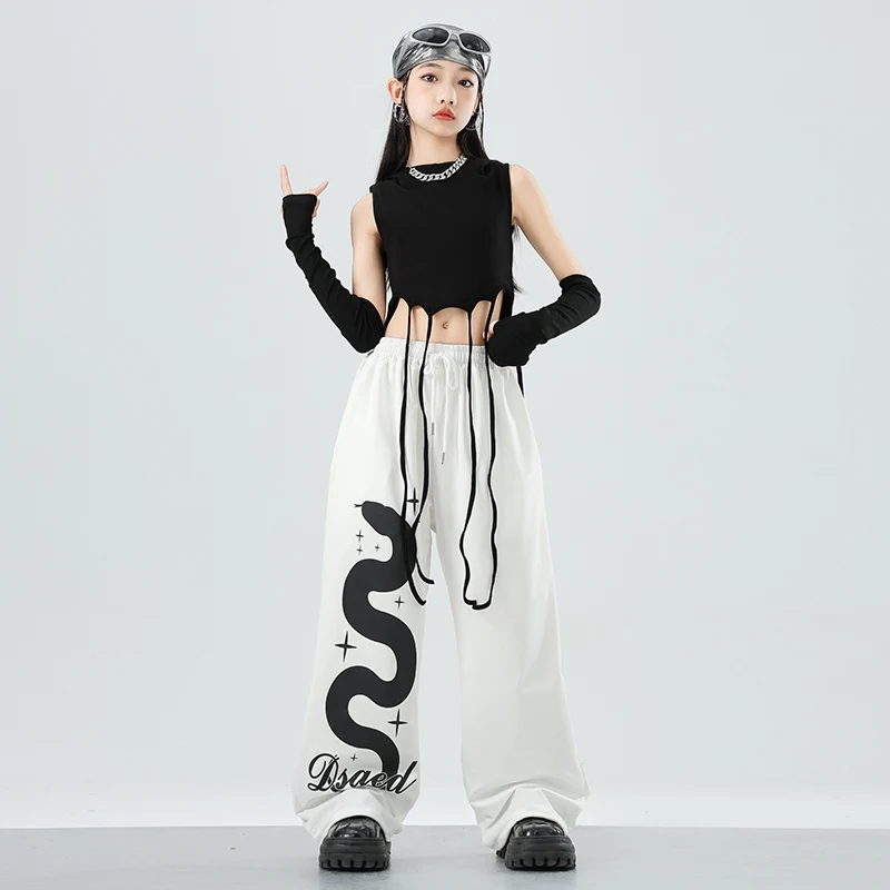 2025 여자를위한 새로운 힙합 정장 재즈 댄스 의상 조끼 바지 정장 Kpop 댄스 의류 스트리트 댄스 Catwalk 쇼 착용 DQL10600