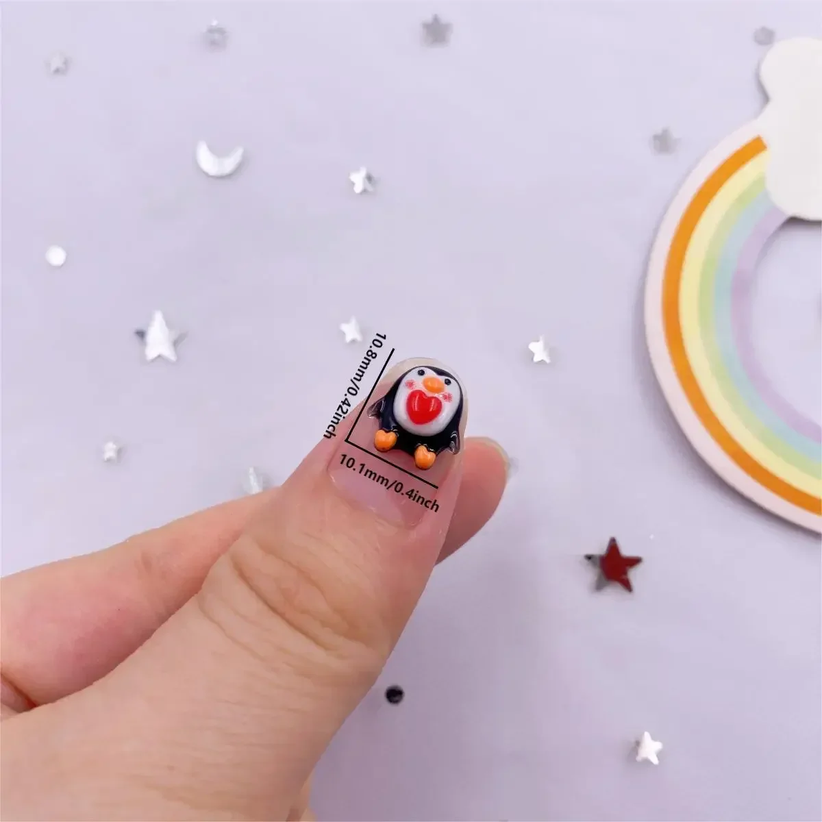 50pcs Colorful Resin Mini Kawaii Heart Penguin Art Nail Flat back Rhinestone Applique DIY Bow Scrapbook Decor Accessories Crafts