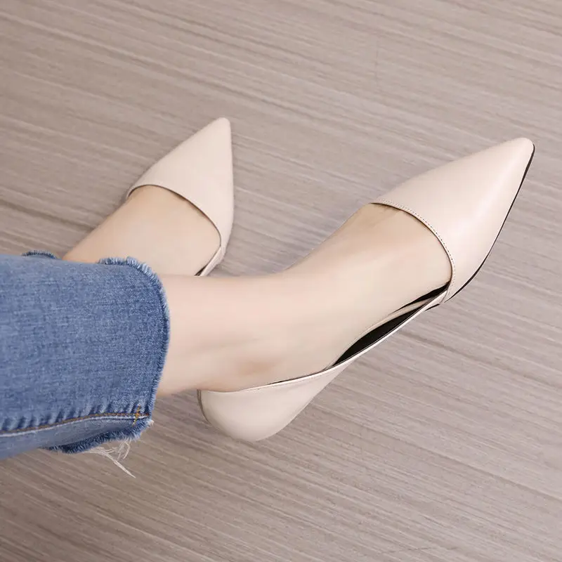 Shoes for Woman 2024 Chunky Heels Women\'s Summer Footwear Block Heel Office Yellow Pointed Toe Low Elegant Young A on Sale Trend