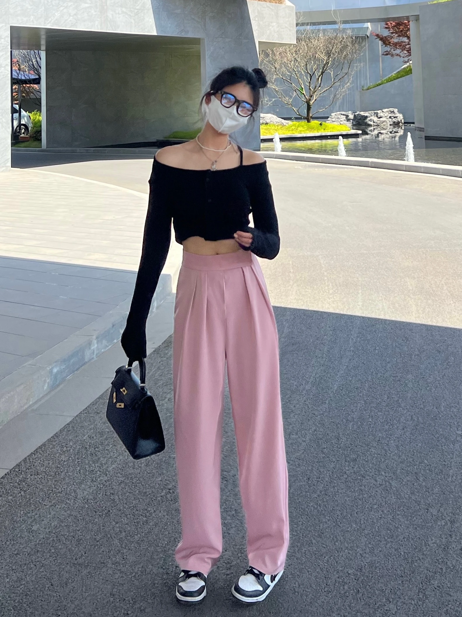 

High Waist Straight Leg Suit Pants Women's Spring Summer Casual Drapey Loose Wide Leg Floor Length Pants Pink Color