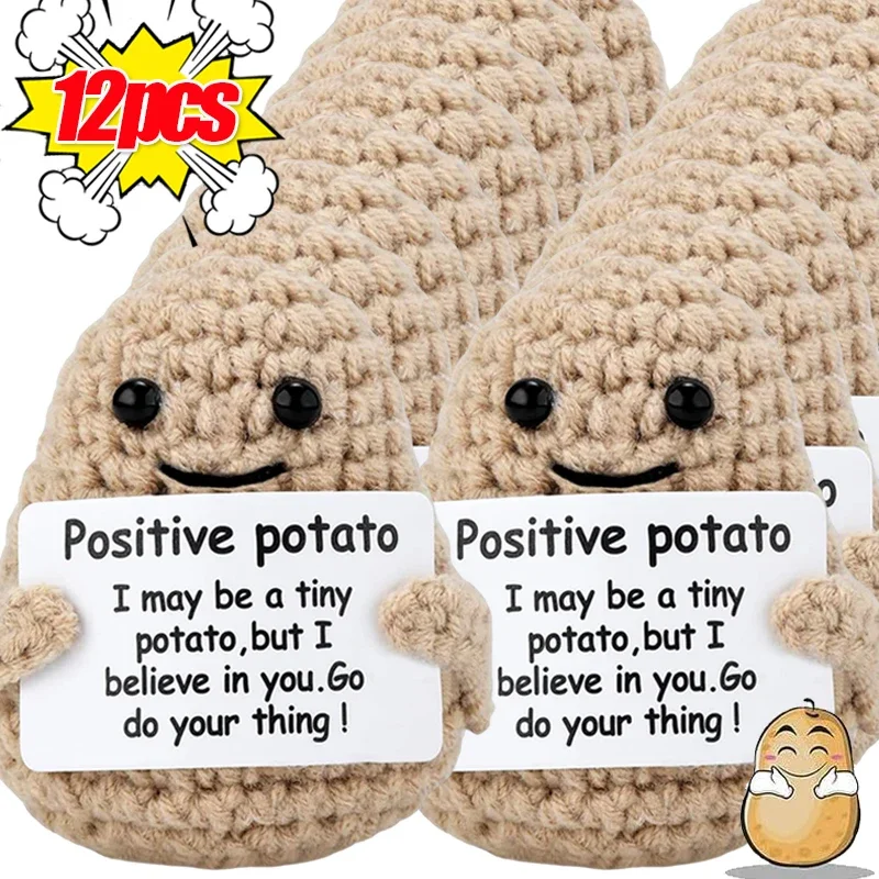 Mini Positive Energy Potatoes Hug Pocket Plush Wool Handmade Knitting Doll With Card Funny Christams Gift Home Decoration Crafts