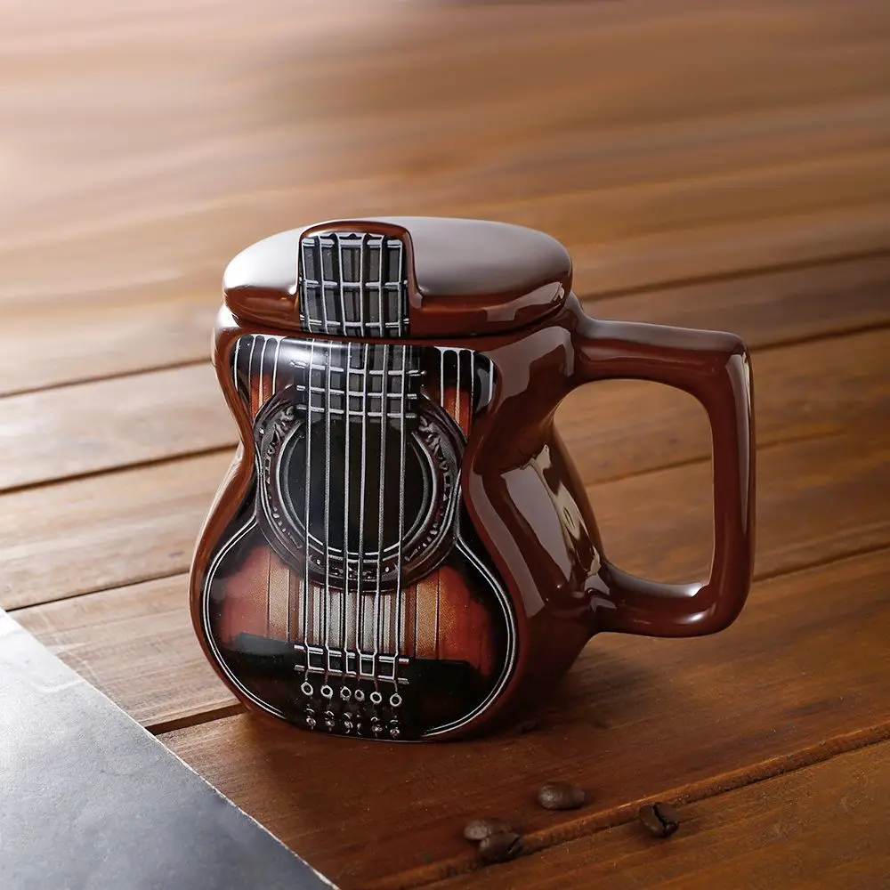 

Guitar Water Cup Creative Ceramic Coffee Mugs Funny Gift Mug High Temperature Exquisite High-end Home Decor Mug Cup With Lid