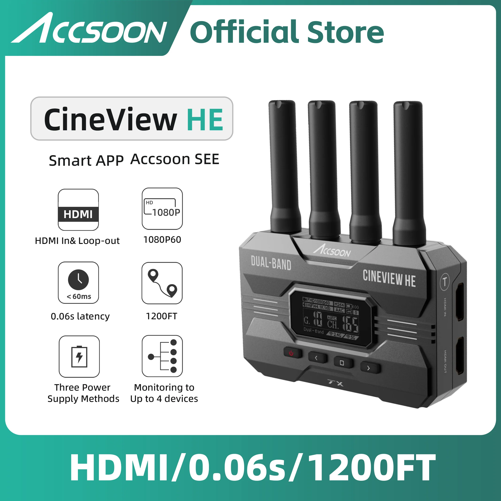 Émetteur et récepteur de caméra vidéo sans fil Hdmi Accsoon CineView HE, moniteur de diffusion en direct UVC, transmission en bande touristique, 2.4G, 5G Hz