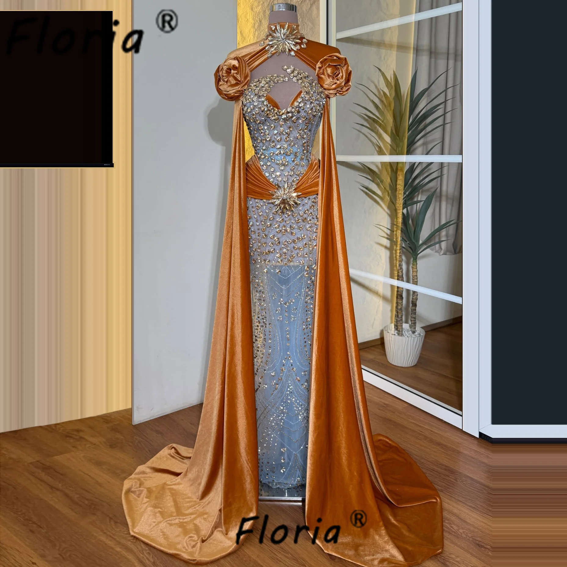 

Luxury Dubai Woman Party Dress Orange Beadings Stones Mermaid Wedding Evening Dresses vestidos de fiesta elegantes Customzied