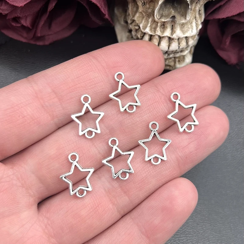 

40pcs 15*12mm Hollow Star Connector Charms Antique Silver Color For DIY Jewelry Making Zinc Alloy Charms