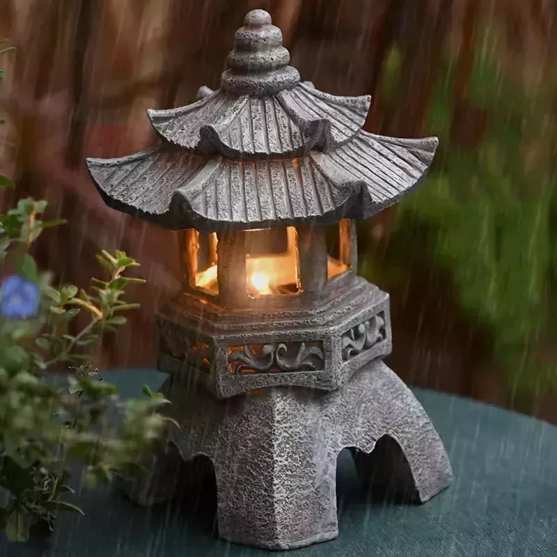 Imagem -03 - Outdoor Solar Powered Led Pagoda Estátua Decoração Jardim Japonês Lanterna Zen Luz Flickering