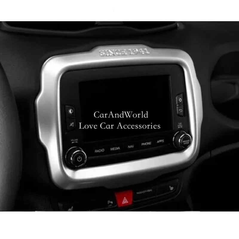 Stainless/ABS Chrome For Jeep Renegade 2016 Front Center Console Navigation Screen Player Panel Cover Trims Accessories