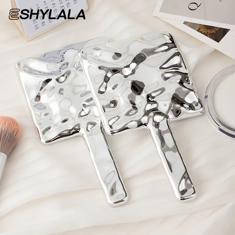 Square Handheld Makeup Mirror Liquid Shape Vanity Mirror With Handle Hand Mirror Spa Salon Compact Mirrors For Eyelash Extension