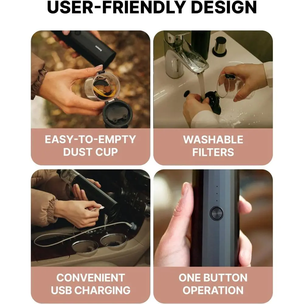 مكنسة كهربائية محمولة للسيارة باللون الأسود الصلب