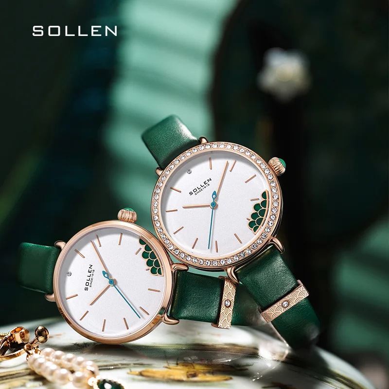 

SOLLEN 2023 New Fashion Trend Quartz Women Watch Simple Style 30M Waterproof Genuine Leather Strap Women Clock Reloj Mujer SL422