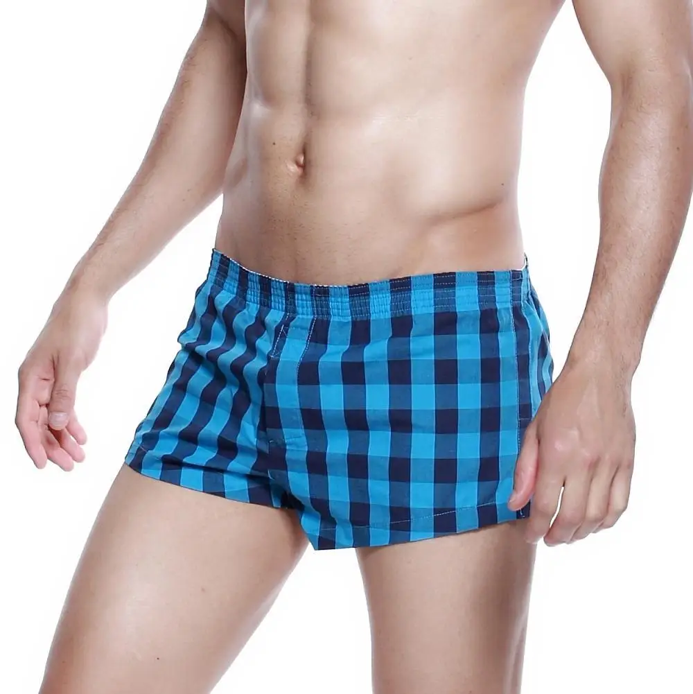 SEOBEAN Cotton Plaid Underwear Mens Boxer Shorts Arrow Panties Loose Lounge Home Shorts Sleep Bottoms Men Boxers