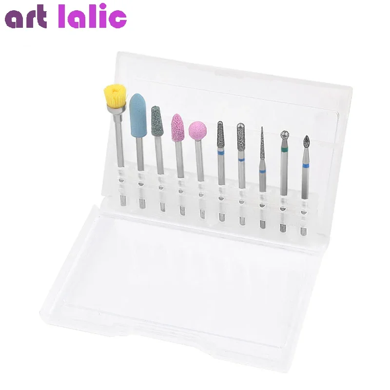 10 stuks elektrische nagelboorset keramische frees roterende braam manicure gereedschap voor boormachine AC nagelriemverzorging
