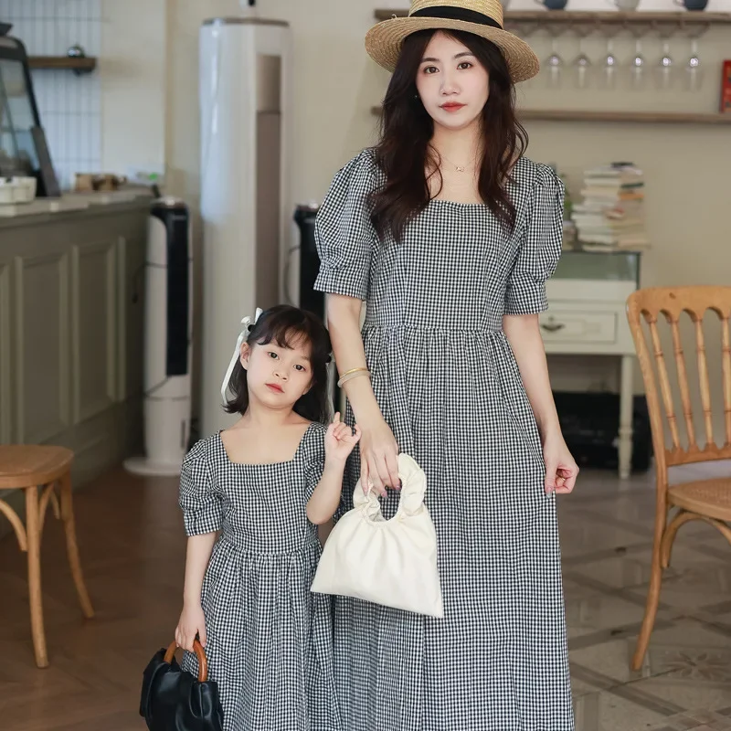 

Summer 2024 New Mother and Daughter Plaid Dresses Equal Mom and Baby Girls Dress for Women Frocks Mommy and Me Matching Clothing