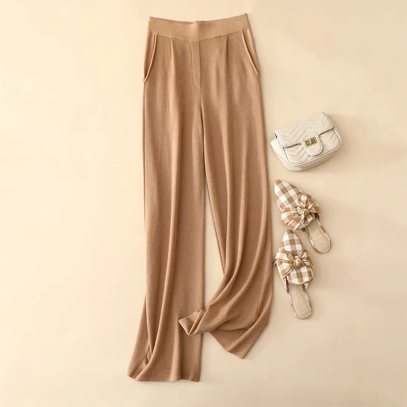 

aliaga summer fashion soft silk wool wide leg pants women