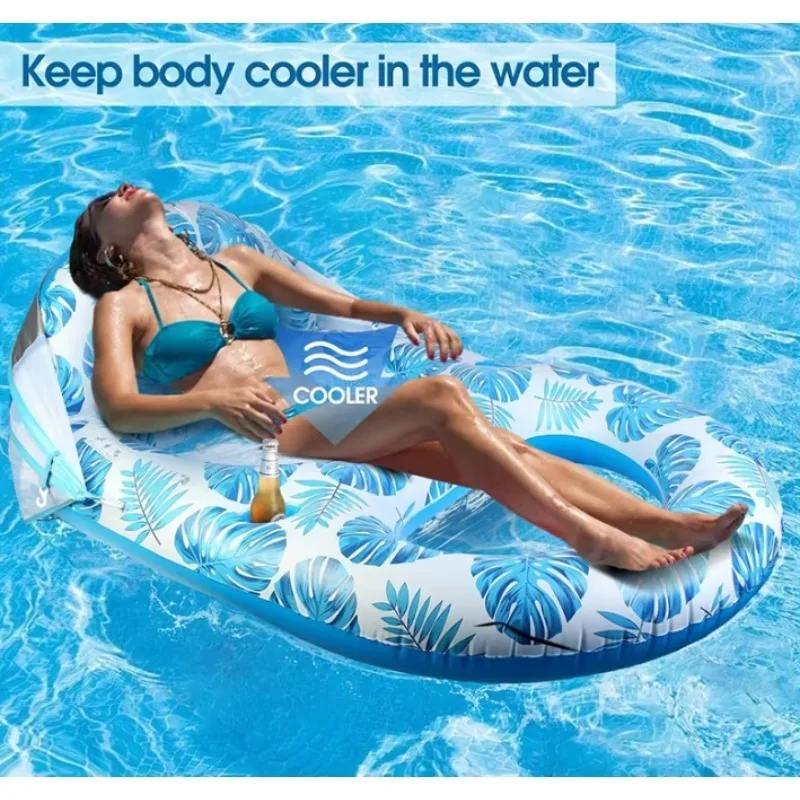 Inflatable PVC Floating Bed with Detachable Sun Shade Mesh & Cup Holder Durable Eco-Friendly Adult Pool Lounge Floating Hammock