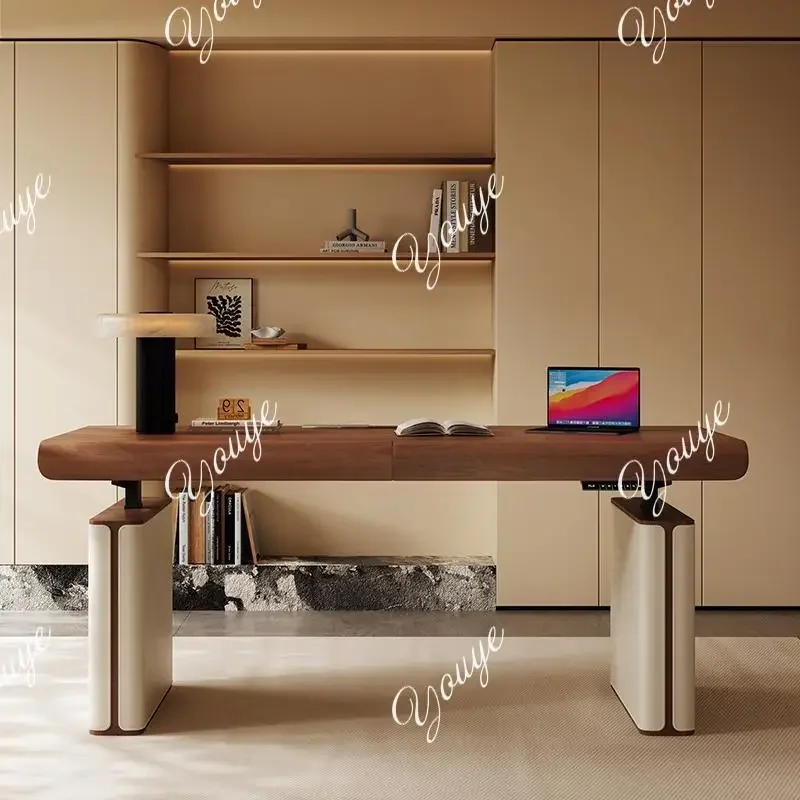 Q Electric Adjustable Office Desk Wood Luxury Elevate Modern Conference Table Executive Workstation Mesa Para Computador Furnitu