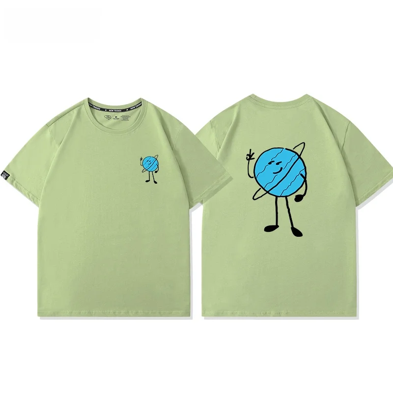 Earth's Super  Liu Yuning Print Short Sleeve Cartoon Pure Cotton T-Shirt Loose Fit Unisex Half Sleeve Casual Style