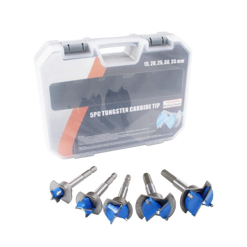 5PCS/SET 15-35Mm Adjustable Positioning Woodworking Tools Drill Bits Hole Saw Set Hard Alloy Forstner Drill DIY