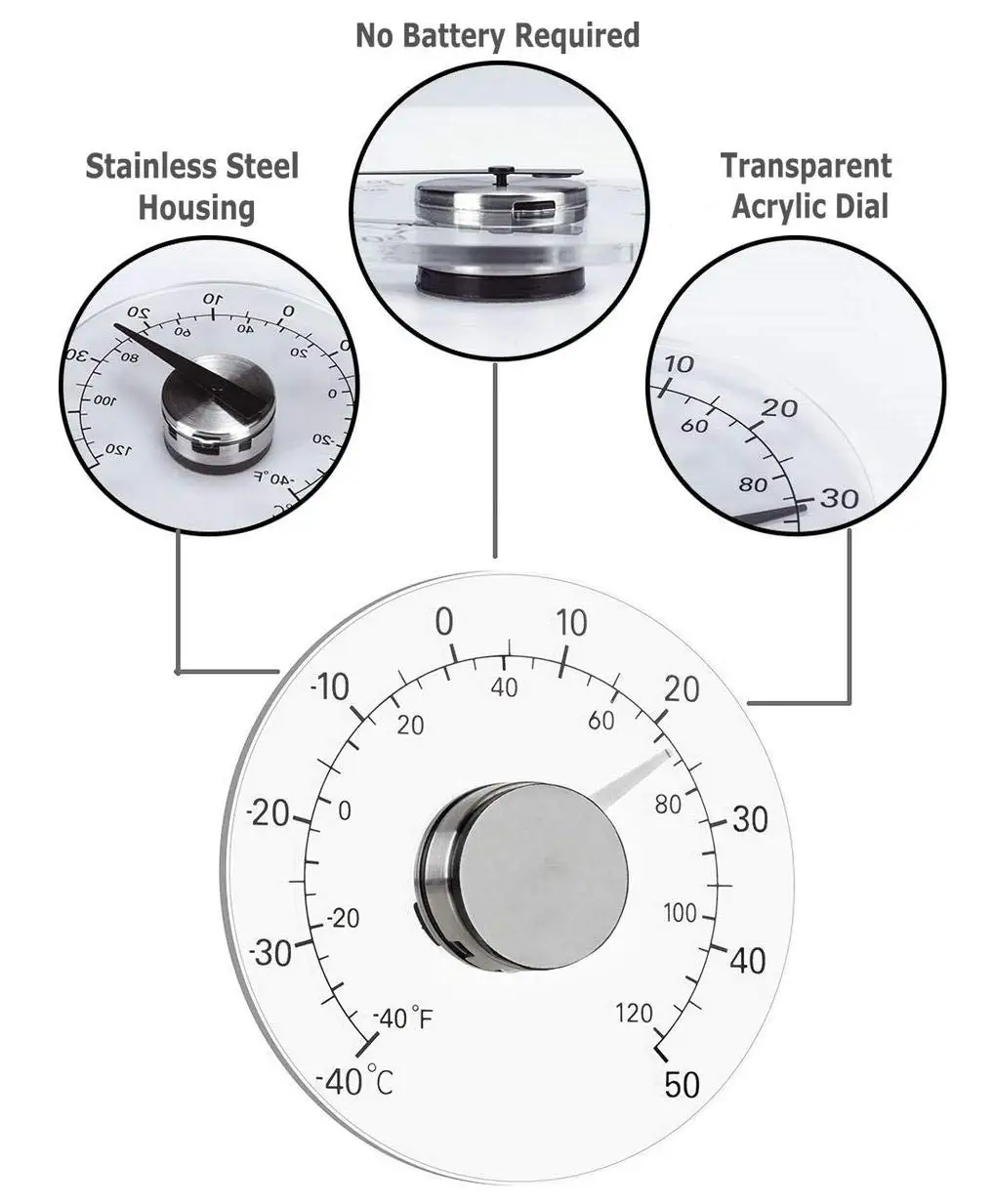 Termometr wewnętrzny okno z widokiem przezroczysty pokrętło termometr pogodowy dokładne odczyty dla biura domowego nie wymaga baterii