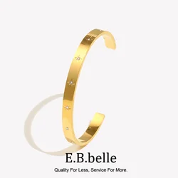 E.B.belle Open Eight Pointed Star Zircon Bracelet 316L Stainless Steel bracelet for Women 18K Gold Plated Jewelry