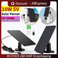 10W 5V Solar Panel Micro USB+Type-C Charger for Security Camera 2 in 1 Charging Waterproof Outdoor Camera Solar Panel Charger