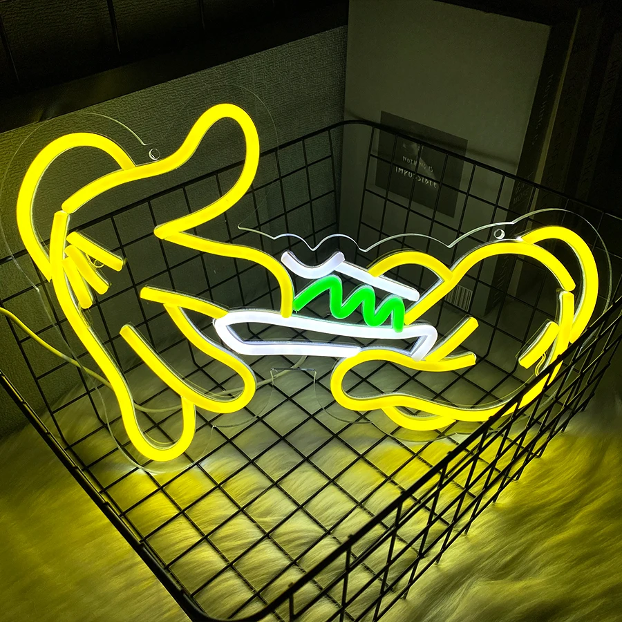 Hand-Held Neon Sign, Yellow Gloves Led Sign Usb Connection Power Supply, Used For Bedroom Home, Game Room, Bar Art Decor.