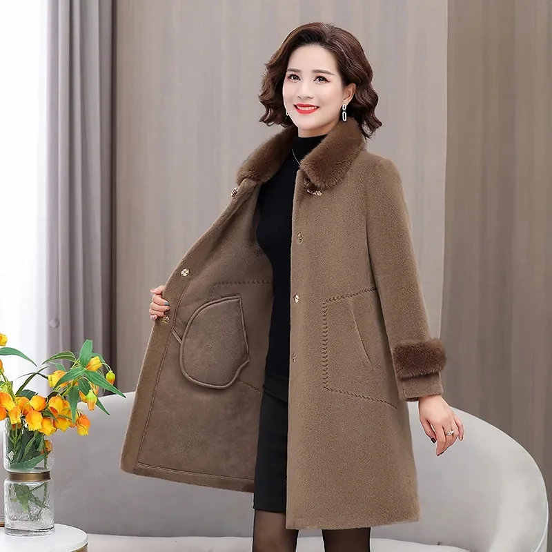 2023New Outwear Middle-Aged Elderly Women Winter Mink Coat Autumn Winter Woolen Jacket Mother Thickened Fur Coat Female Tide Top