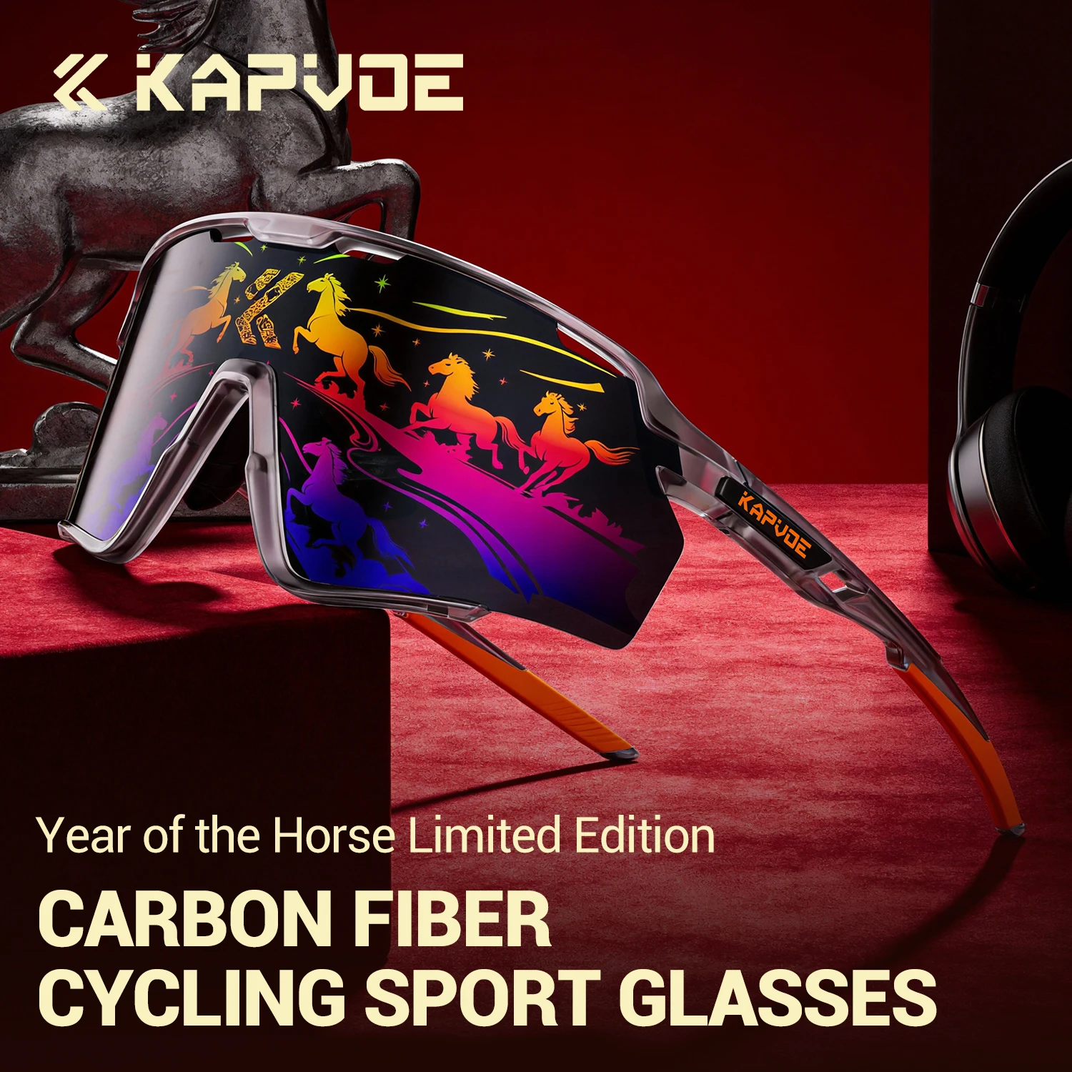 

Велосипедные очки KAPVOE лимитированной серии к Году Лошади: новые художественные спортивные солнцезащитные очки для активного отдыха, велоспорта и MTB