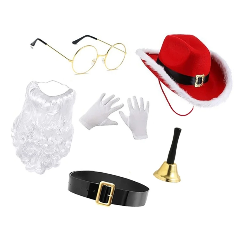 Santa Suit Santa Hat with Eyeglasses and Gloves Set for Christmas Photo Props for Dress Up Party Accessories K3KF