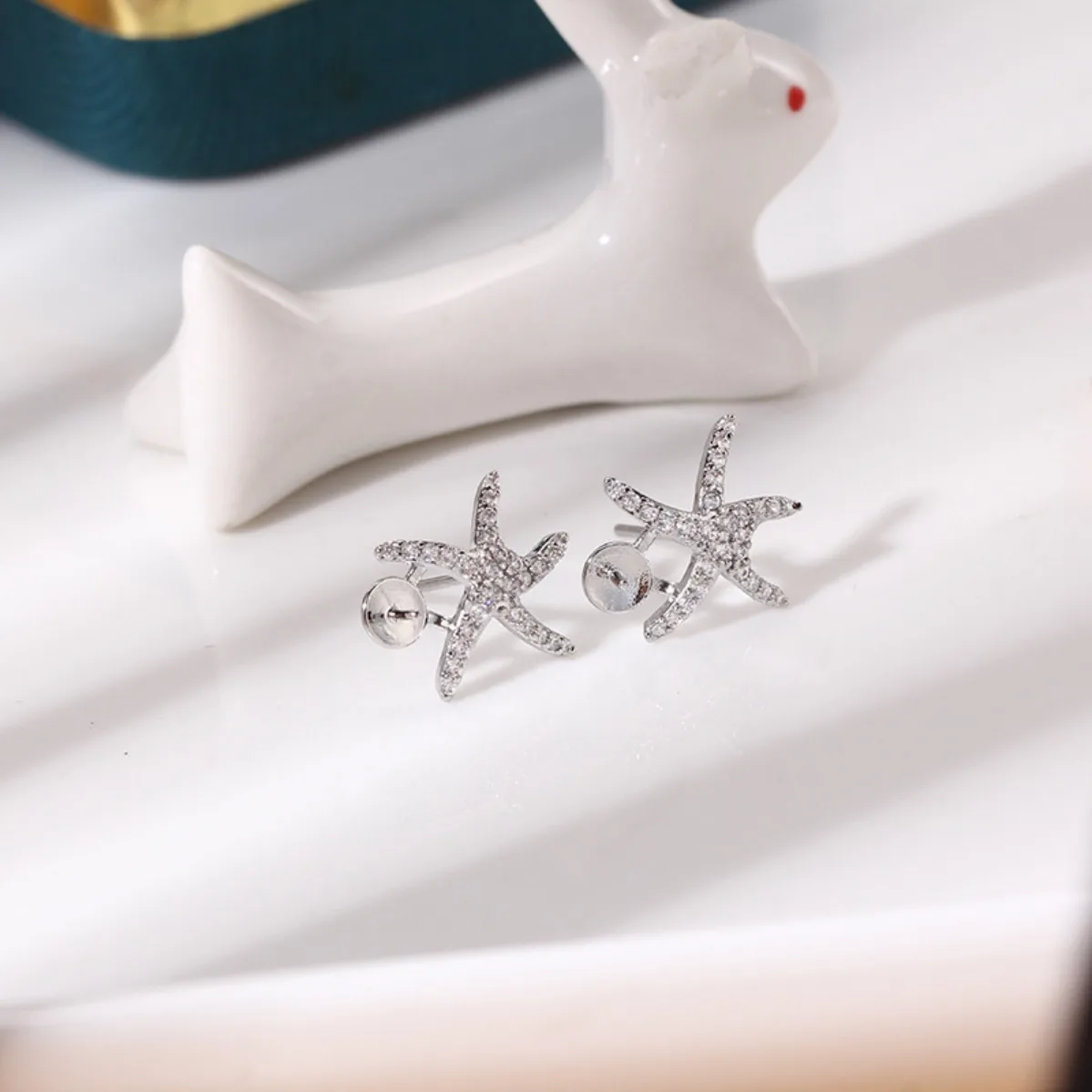 Brass 14K Gold Plated Color‑Retaining Starfish CZ Blank Setting S925 Silver Needle Women DIY Pearl Stud Earring Accessories