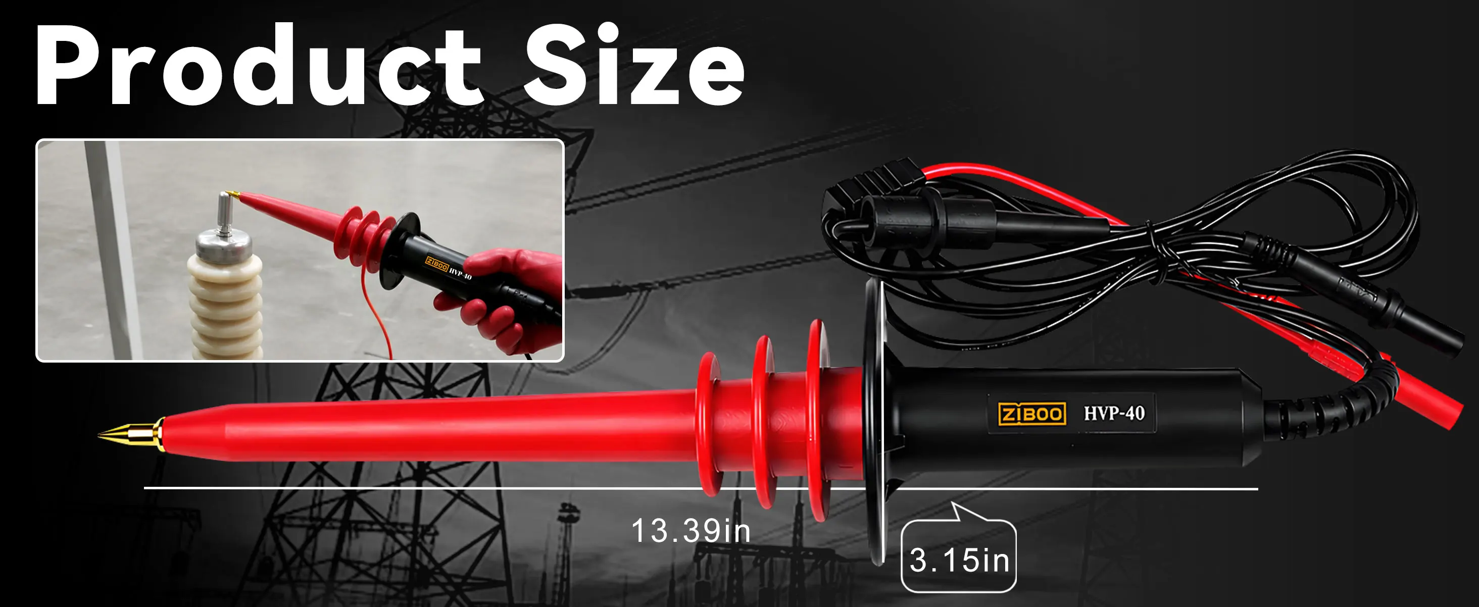 ZIBOO HVP-40 Hochspannungssonde, DC 40 kV / AC 28 kV Multimeter-Messleitung, 1000:1 Dämpfungsverhältnis, 1000 MΩ Impedanz. – Detail 7