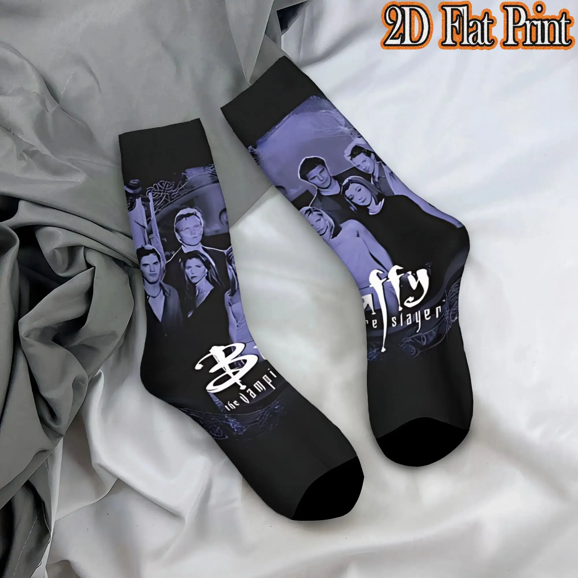 Fashion Retro Vampire Slayer Buffy  Men's  CompressionSock Unisex  Funny Mid-Calf Socks